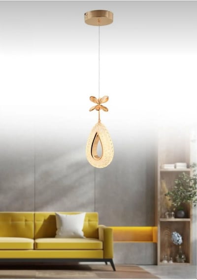 Yağmur Model Gold 3 Renk Modu Ledli Kristal Taşlı Modern Salon Mutfak Oturma Odası Led Avize Gold