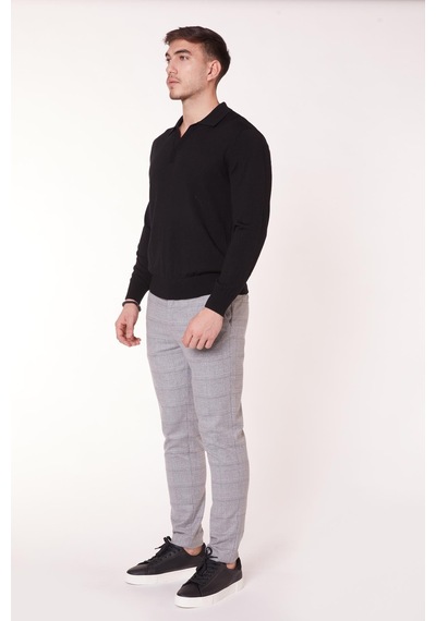 Braccas Erkek Beli Lastikli Slim Fit Ekoseli Gri Pantolon Gri
