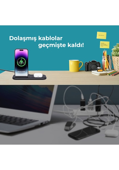 Bix Bxmw1 2'si 1 Arada 15w Qi Kablosuz Şarj Cihazı Standı Siyah