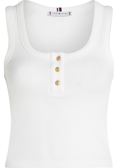 Slım Henley Gb Scoop-nk Tank Top Kadın Beyaz T-shirt - Ww0ww43920 Beyaz