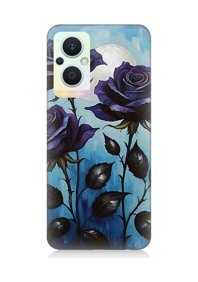 Oppo Reno 7 Lite Uyumlu Mavi Güller Hüznü Desenli Silikon Kılıf Çok Renkli