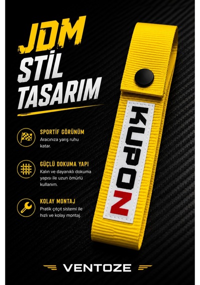 Kupon Çeki İpi Sarı Yarış Tarzı Tow Strap Modifiye Aksesuarı 4x20 Cm