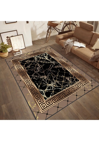 Rovigo Home Dijital Baskı Yıkanabilir Kaymaz Taban Salon Halısı Rvg1831-sm407 Kahverengi