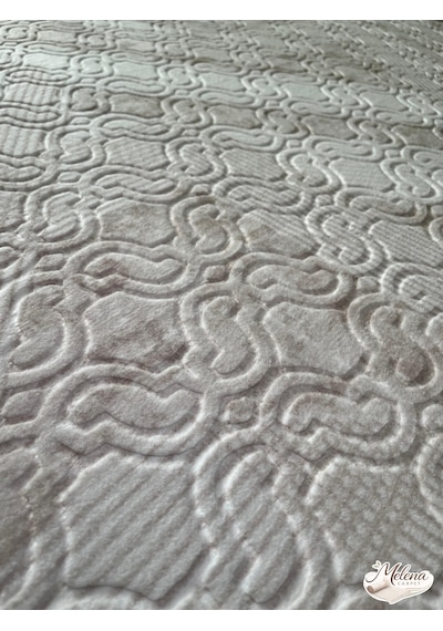 Konak Halı Dekoratif Salon Halısı Krem Emboss Kabartmalı Saçaklı Krem