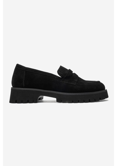 Luvi Shoes Vıonel Siyah Süet Hakiki Deri Kadın Loafer Ayakkabı