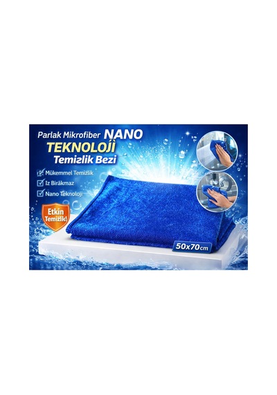Parlak Mikrofiber Nano Teknoloji Temizlik Bezi 50x70 Mavi