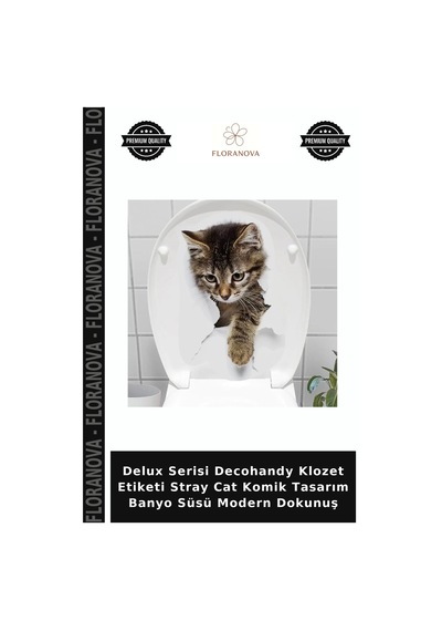 Delux Serisi Decohandy Klozet Etiketi Stray Cat Komik Tasarım Banyo Süsü Modern Dokunuş