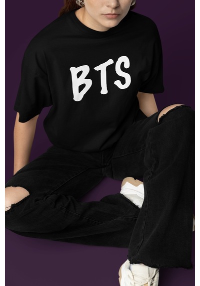 Sevbano Bts Sırt Baskılı Unisex Oversize Müzik Grubu Tişört Siyah