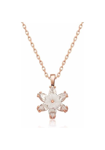 Gümüş Rose Beyaz Lotus Çiçeği Kolye T5349 Rose