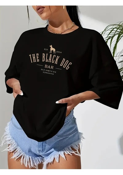 Flood Of Style Kadın Siyah The Black Dog Baskılı Oversize