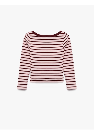 Koton Kaşkorse Bisiklet Yaka Slim Fit Uzun Kollu Çizgili Tişört Pembe Çizgili 7wkg10563ak