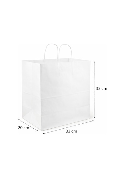 Büküm Saplı Beyaz Kağıt Çanta 33x20x33 Cm 25'li