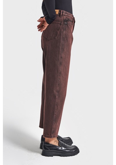 Itsbasic Kadın Taşlanmış Bordo Renk 20w5-152 Relax Fit %100 Koton Özel Yıkama Denim Jean