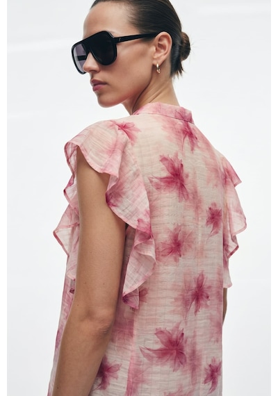 Sateen Fırfır Detaylı Gömlek - Pembe-137364