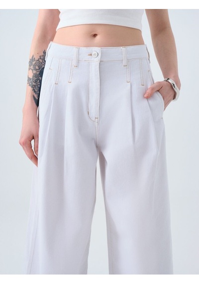 Pleated Palazzo Palazzo Fıt Kadın Pantolon Denim