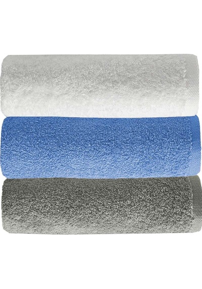 3 Lü Düz Renk El Yüz Havlu Seti %100 Pamuklu 50x90 Cm Gri-mavi-beyaz Çok Renkli
