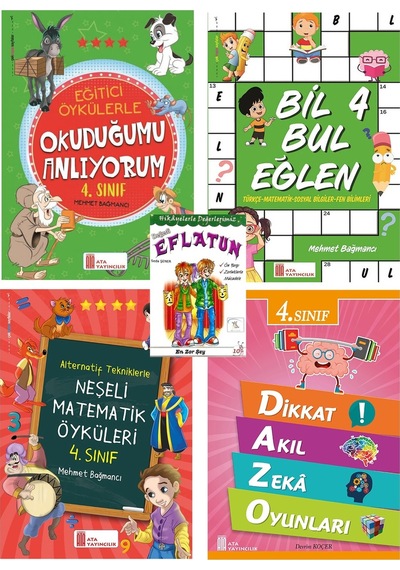 Ata 4.sınıf Okuduğumu Anlıyorum + Neşeli Matematik Öyküleri + Bil Bul + Dikkat Akıl Zeka Oyunları