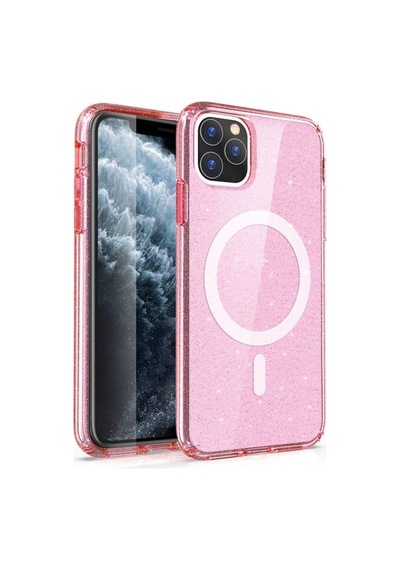 Apple Uyumlu iPhone 11 Kılıf M-safe Şarj Özellikli Parlayan Simli Saydam Renkli Zore Allstar Kapak Pembe