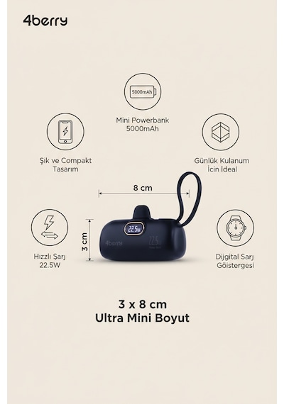 Dx269s 5000 Mah Powerbank 22.5w Type-c Hızlı Şarj Mini Taşınabilir Şarj Cihazı Kompakt & Güçlü Siyah