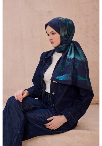 Belli Fresh Çiçek Desen Vintage Şal 1 Lacivert