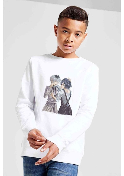 Tshirthane Anime Tokyo Ghoul Anteiku Baskılı Unisex Çocuk Beyaz Sweatshirt (534769888) Beyaz