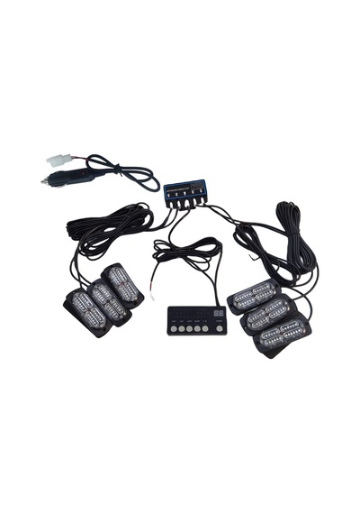 17 Fonksiyonlu Çakar Lamba 12-30v 24 Led 6 Adet Kırmızı Mavi Set