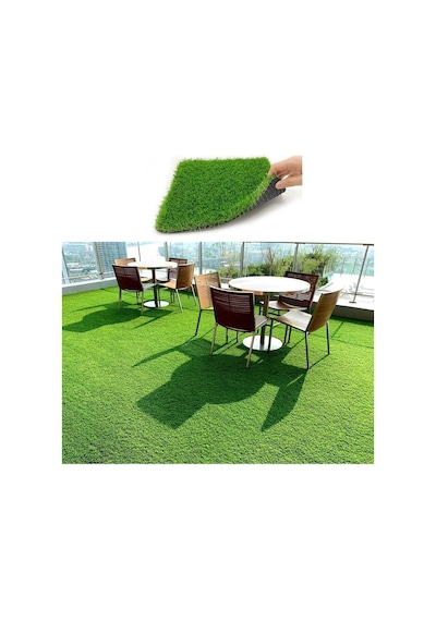 Vl Dekoratif Premium Kalite Suni Balkon Bahçe Kaymaz Taban Çim Halı 7 Mm Yeşil