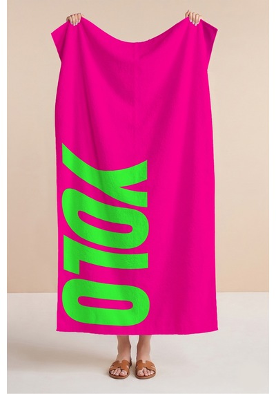 Neon Yolo Yazılı Modern Plaj Havlu Örtüsu - Fuşya Yeşil Pop Art Hızlı Kuruyan Mikrofiber Havlu Örtü Dalgın Şafak