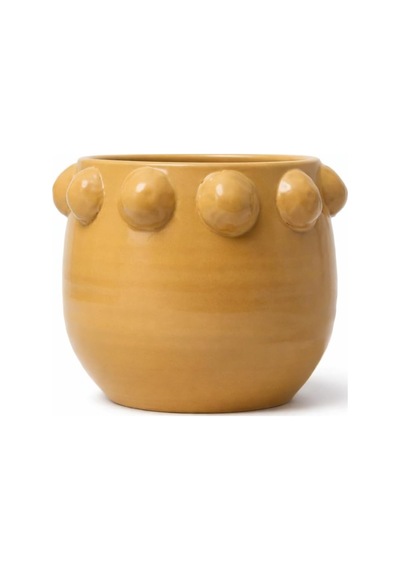 Tr Warm Design El Yapımı Sarı Noktalı Kabartmalı Terracotta Saksı Modern Salon Ofis Balkon Dekoru Sarı Genel