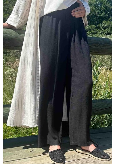 Rabia Şamlı Siyah Keten Pantolon Normal