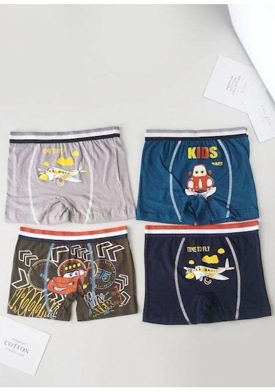 Erkek Çocuk Renkli Pamuklu Boxer 4 ' Lü Paket Karışık Çok Renkli