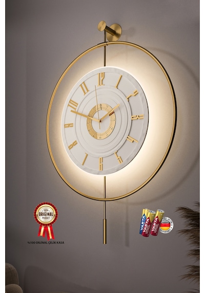 Metaquartz Aksesuar 7-24h - Büyük Boy -timelless Kristal Pilli Quartz , Metal Duvar Saati Gold