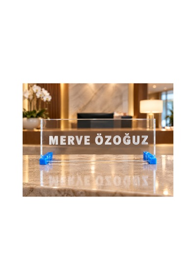 Kişiye Özel Şeffaf Pleksi Masa İsimliği Şık Ve Modern Tasarım 20x8 Cm