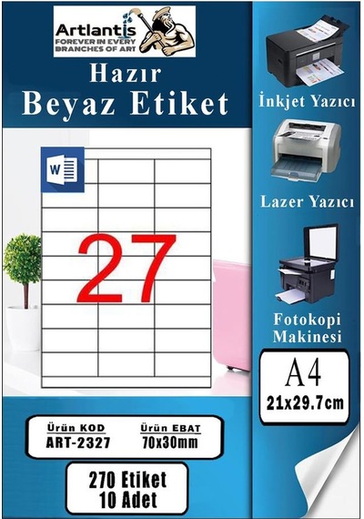 A4 Hazır Etiket 70x30 Mm 10 Sayfa 1 Paket 27 Li Kendinden Yapışkanlı Fotokopi Lazer İnkjet Kağıdı Yazıcılar İçin Uyumlu