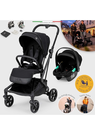 Elele Rotativo Çift Yönlü Kabin Tipi Travel Bebek Arabası Siyah