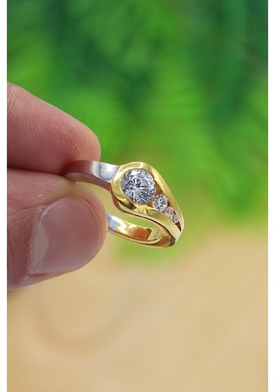 Midyat Nurtaş Gümüş Kristal Kesim Gold Kaplama 925 Ayar Gümüş Zirkon Yüzük 201022858