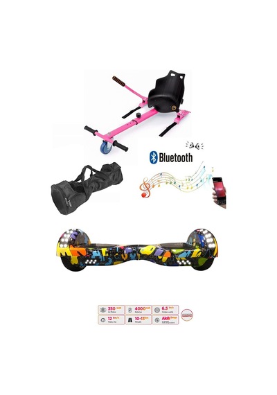Elektrikli Kaykay Scooter Akıllı Denge Hoverboard + Hoverkart + Çanta Full Ledli Extrem Paket D08