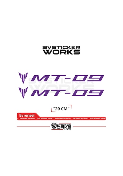 Yamaha Mt-09 Uyumlu Yazı Sticker Yüksek Kalite Özel Kesim Folyo 2'li Set Mor