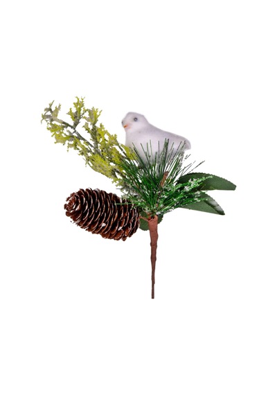 Yılbaşı Çiçeği Pike Berry Kuşlu Kozalaklı Yeşil - 20 Cm