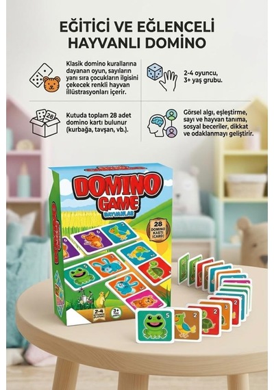 Domino Oyunu Hayvanlar Eğlenceli Eşleştirme Kartları 28 Adet Domino Kartlı Eğitici Kutu Oyunu