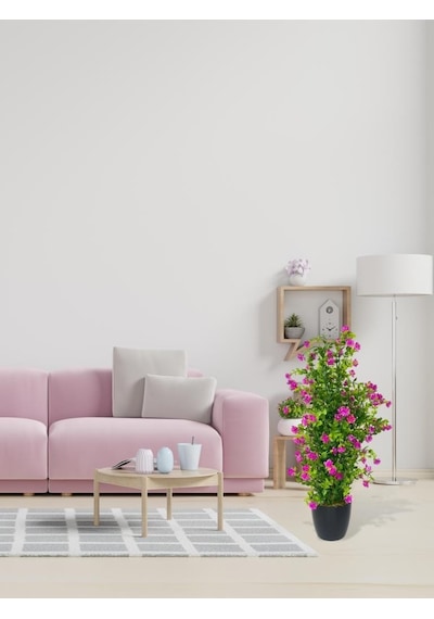 Yapay Çiçek Siyah Saksıda Lila Mineli Şimşir Ağacı 55cm