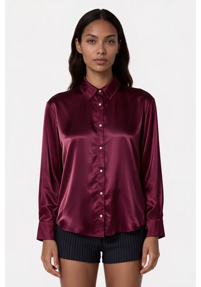 Hiccup Msn Kadın Polyester Likralı Tişört Bordo Kırmızı