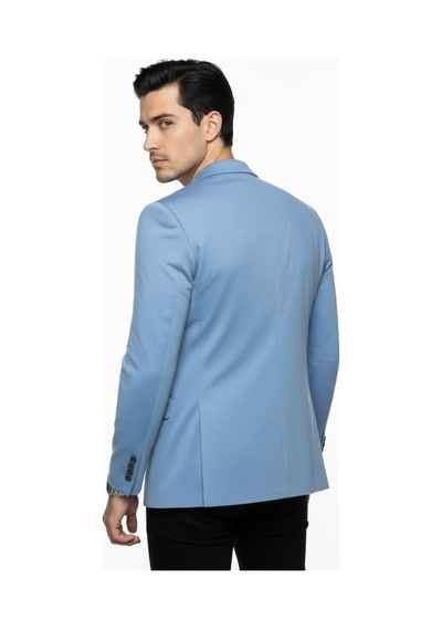 Plus Scorpion Erkek Pamuklu Penye Likralı Tek Düğmeli Çift Yırtmaçlı Blazer Ceket Mavi