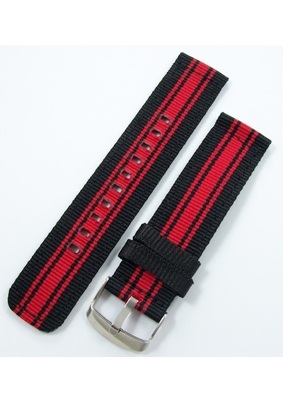 Kumaş Perlon Siyah Kırmızı 22Mm Spor Saat Kordonu Kayışı Nato