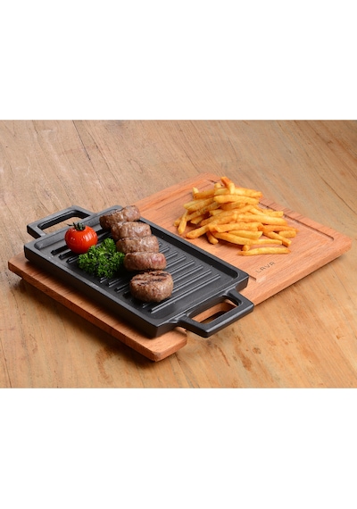 Lava Döküm Dikdörtgen Hot Plate Ahşap Altlıklı Ölçü 22x15CM.