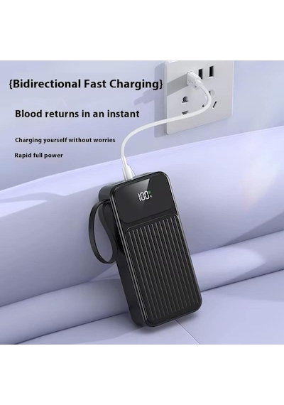 30.000 Mah Linkage 22.5w Hızlı Şarj Destekli Dahili Kablolu Taşınabilir Batarya Powerbank Siyah