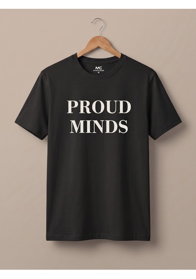 Maccali Erkek Siyah Proud Minds Baskılı Bisiklet Yaka Bol Kesim Tişört