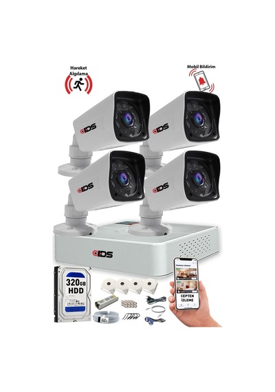 Ids - 4 Kameralı 1080p Fullhd 5mp Sony Lensli Kamera Seti - A1545