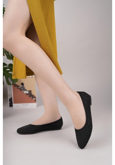Nesilshoes Nesil Shoes Sdf 243 Siyah Triko Taşlı Kadın Babet