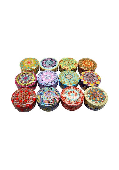 Mandala Desenli Metal Kutuda Orta Boy Kokulu Mum 1 Adet Karışık
